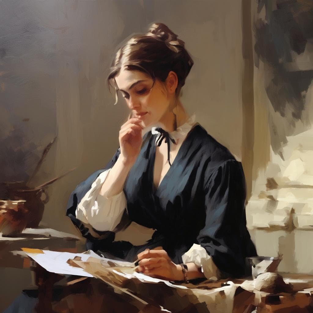 Έγχρωμη εικόνα μοντέρνας γυναίκας καλλιτέχνη που γράφει ή κρατά σημειώσεις στον καμβά, δημιουργώντας με έμπνευση και όραμα.