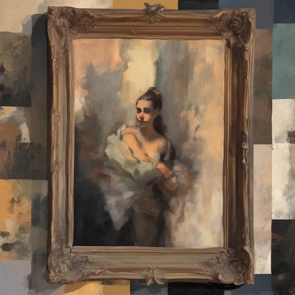 Γυναίκα πορτρέτο σε ρεαλιστικό πίνακα, σε vintage ξύλινο πλαίσιο, γυναικεία μορφή, έργο σύγχρονων καλλιτεχνών, τέχνη και όραμα.