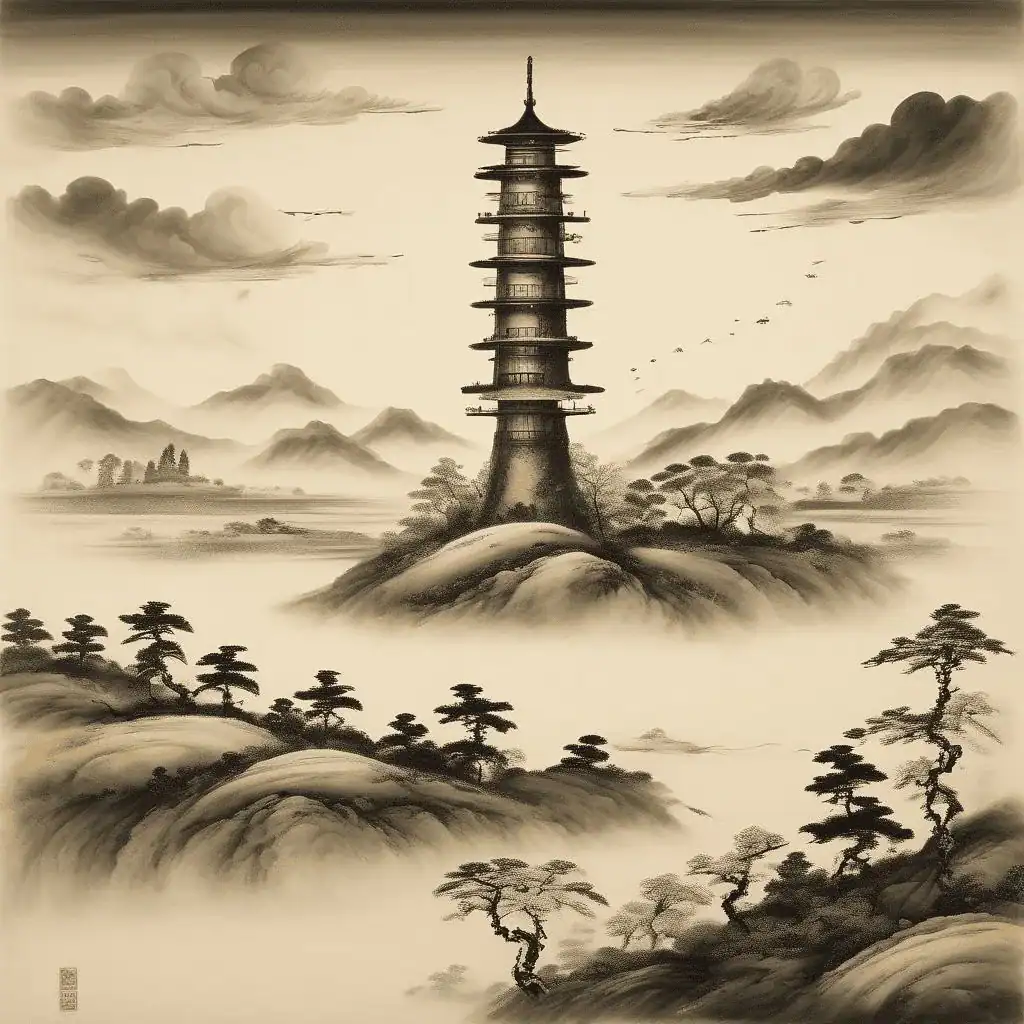 Landscape with Tower – Ike no Taiga